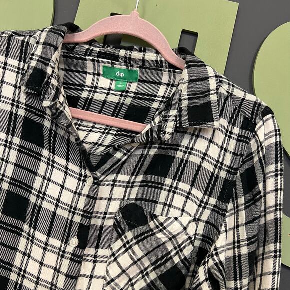 Dip Black + White Women's Button Down Flannel Large - Picture 2 of 4